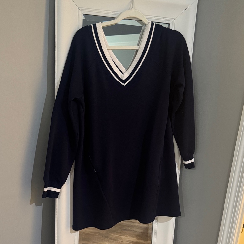 Navy V-Neck Women's tunic length sweater
